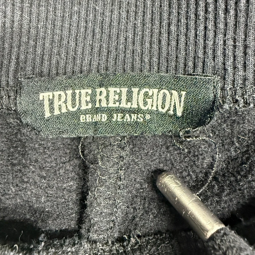 True Religion Joggers Mens 34 Black Alumni Fleece Sweatpants Varsity Gym Lounge
